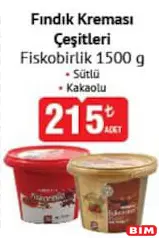 FİSKOBİRLİK FINDIK KREMASI ÇEŞİTLERİ 1500 G fiyat ve kampanya bilgisi